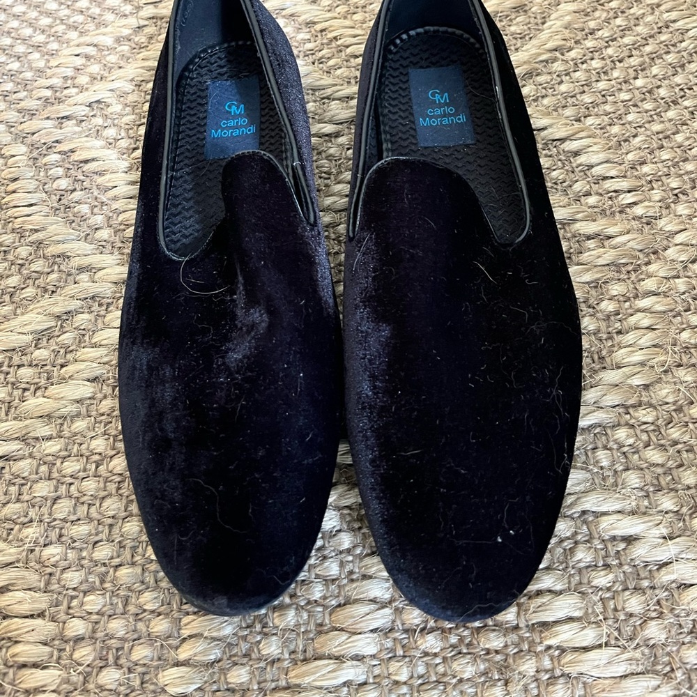 Black velvet tuxedo loafers